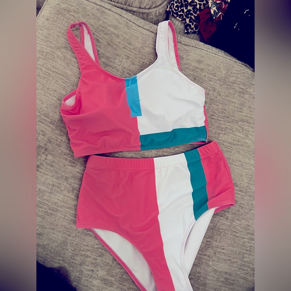 two piece color block swimsuit